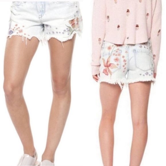 Dex Light Wash Distressed Embroidered Denim Shorts - Picture 2 of 12